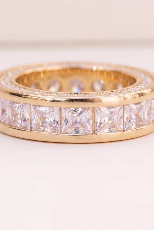 The Baguette Eternity Ring with Pavé Halo