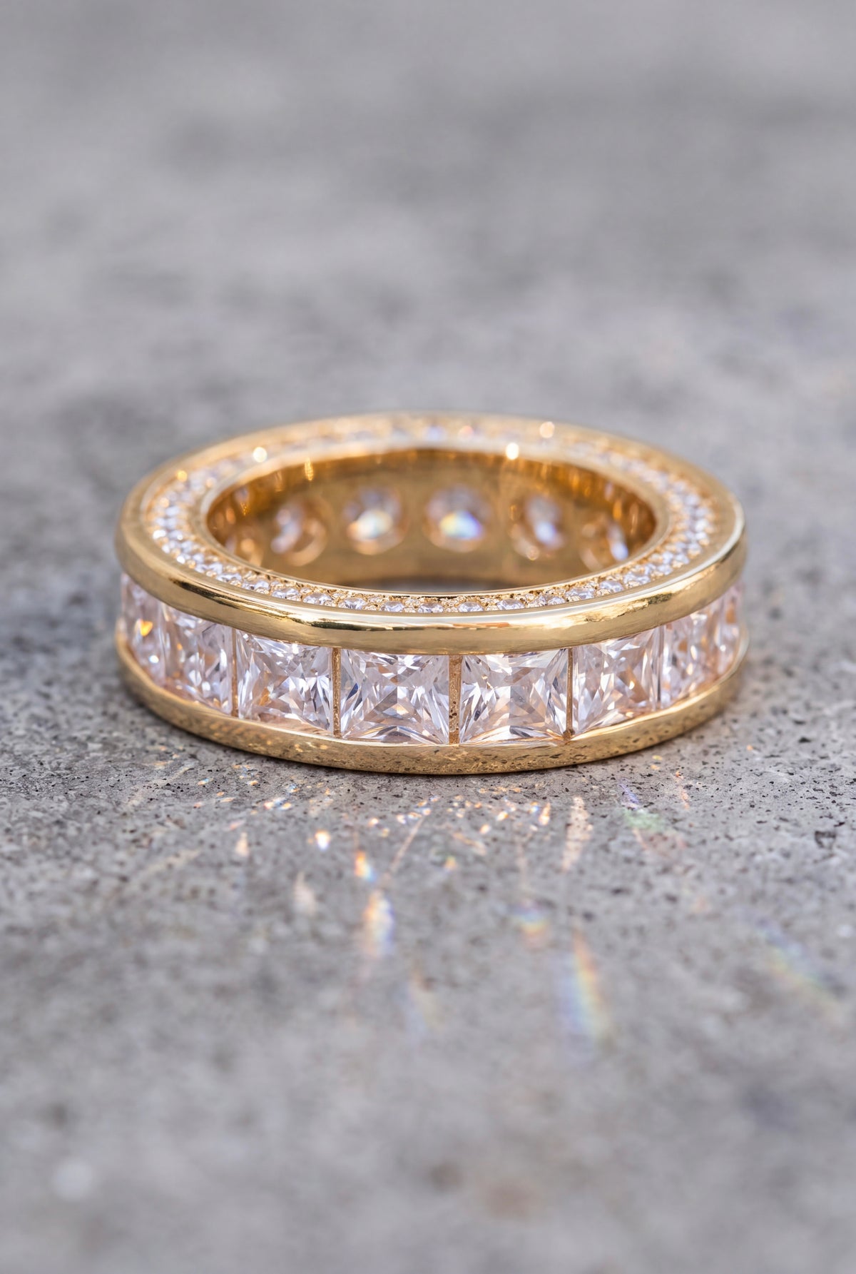 The Baguette Eternity Ring with Pavé Halo