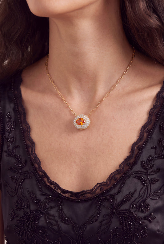 The Pavé East-West Oval Citrine Pendant