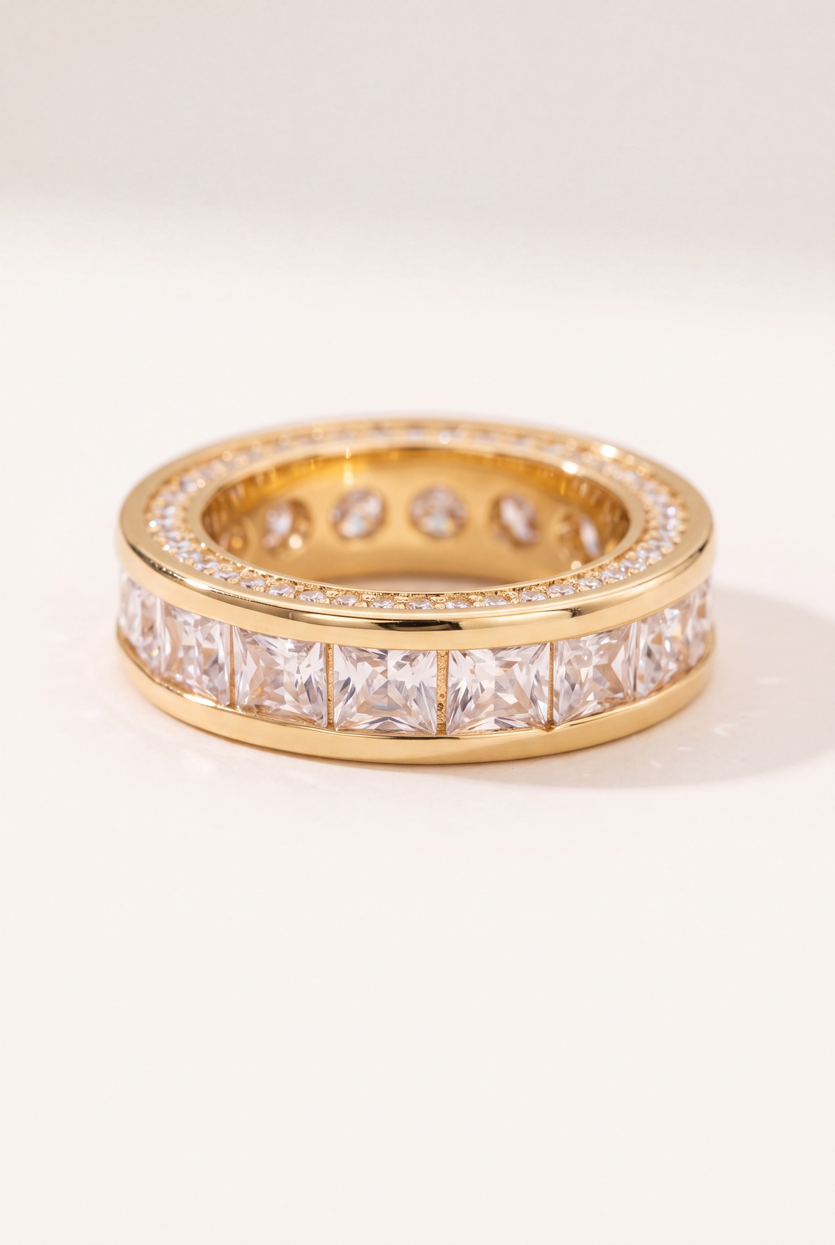 The Baguette Eternity Ring with Pavé Halo