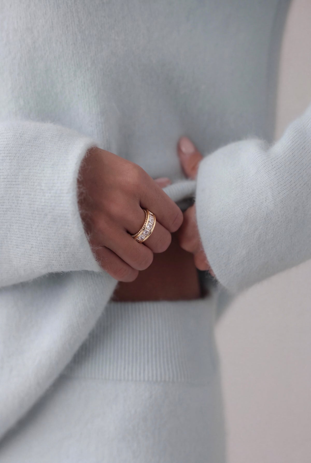 The Baguette Eternity Ring with Pavé Halo