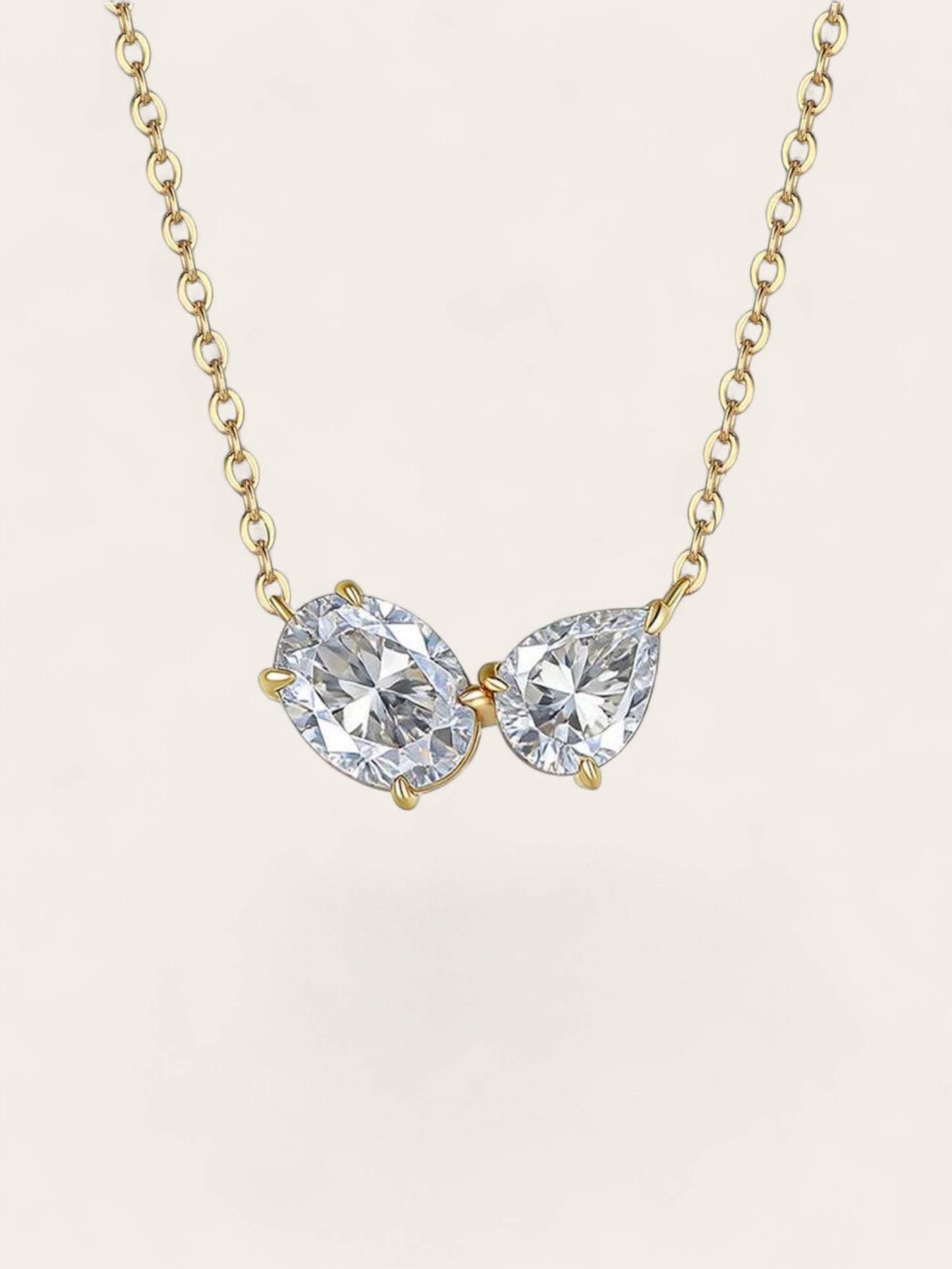 Asymmetric CZ Pear and Oval Necklace