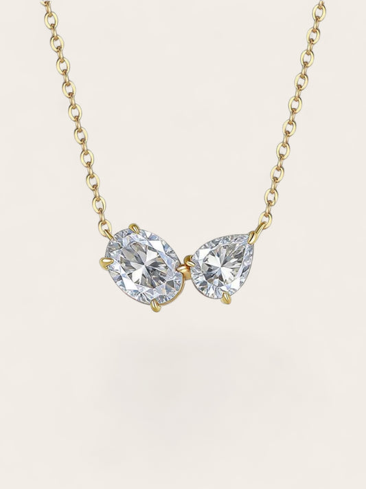 Asymmetric CZ Pear and Oval Necklace
