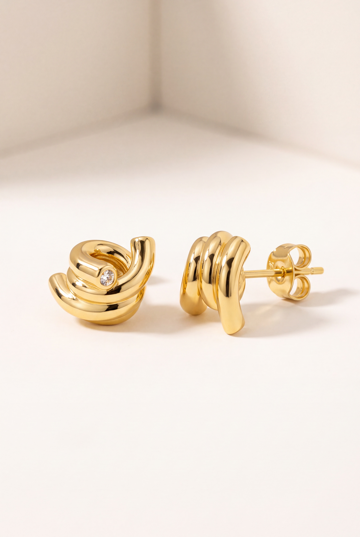 The Knot Studs in 18k Gold with Diamanté Detail