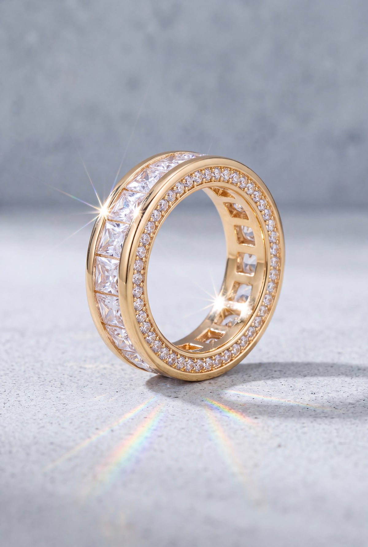 The Baguette Eternity Ring with Pavé Halo