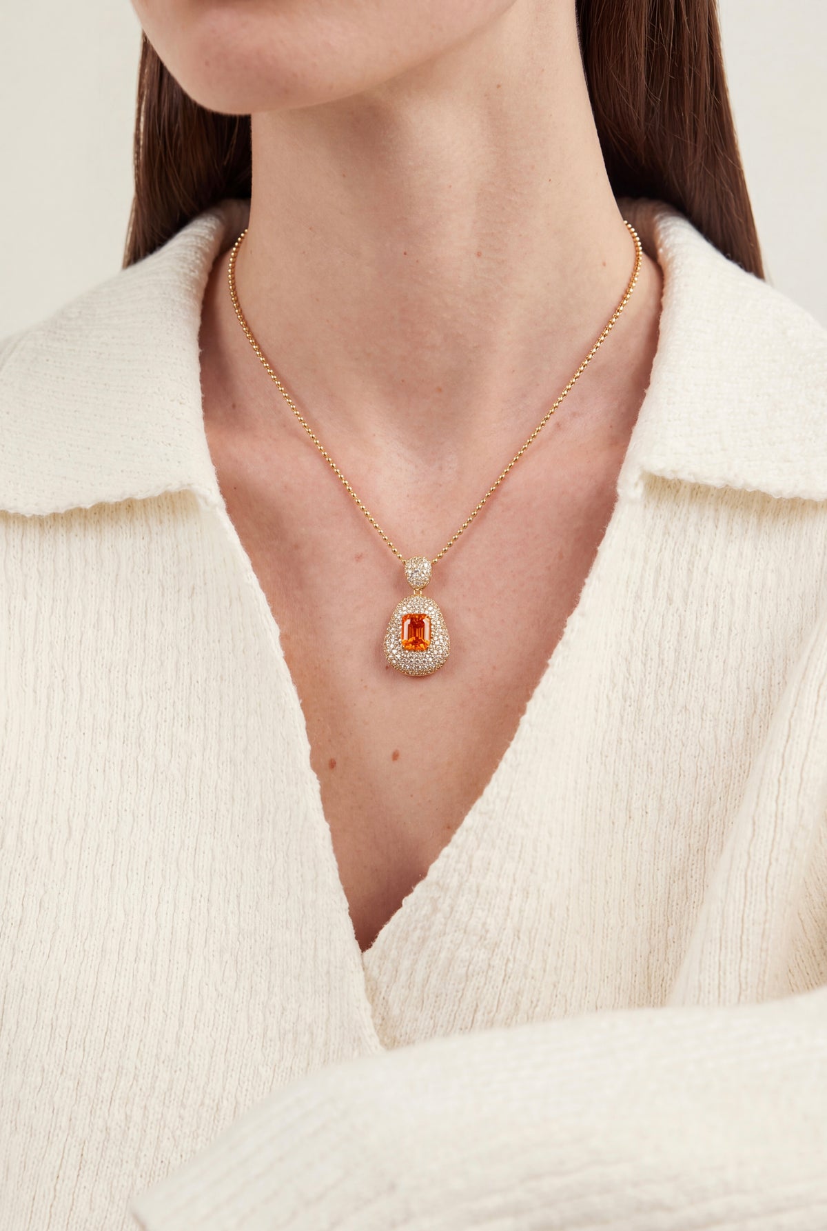 The Pavé Two-Tier Citrine Drop Pendant