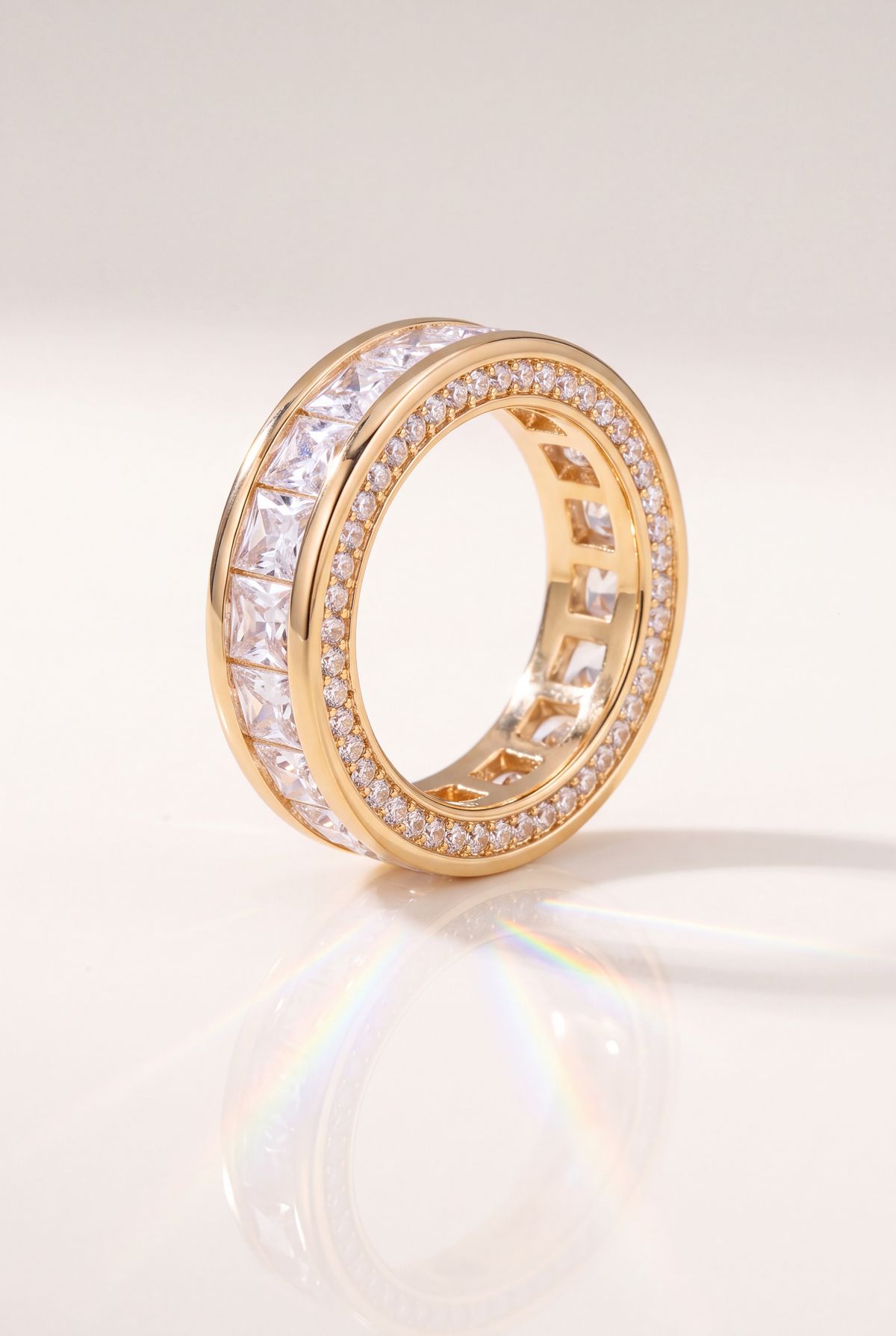 The Baguette Eternity Ring with Pavé Halo