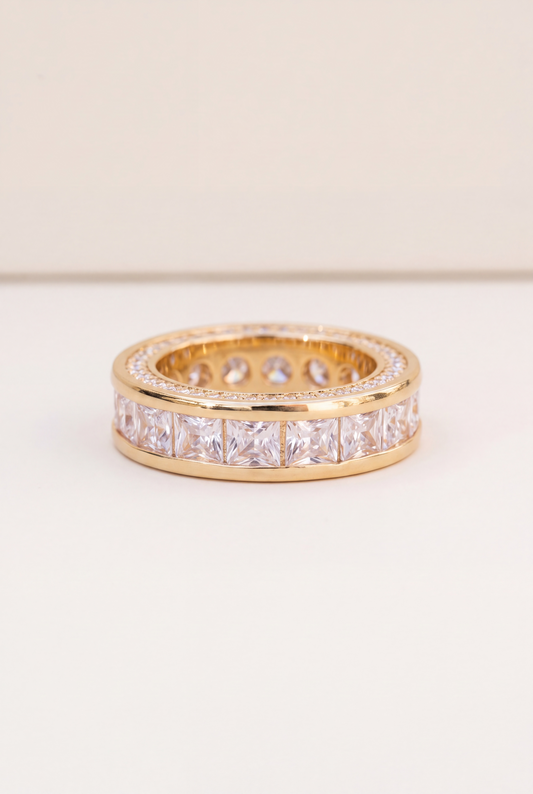 The Baguette Eternity Ring with Pavé Halo