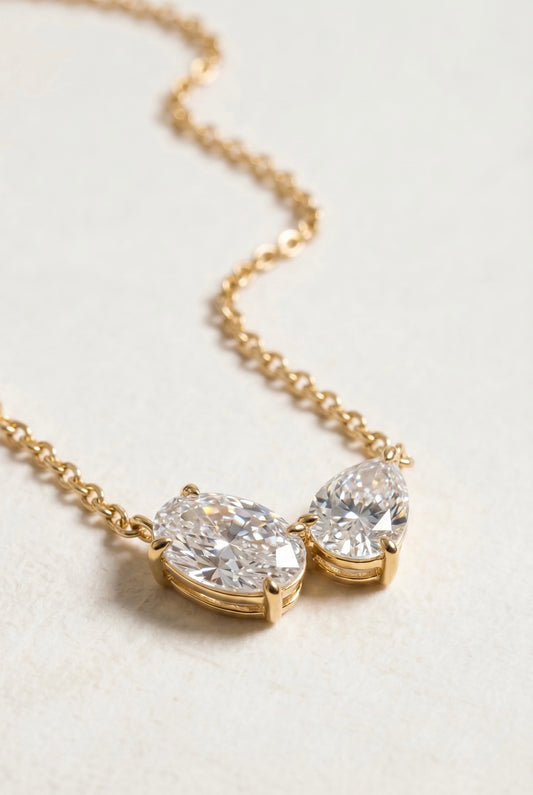 The Asymmetric CZ Pear and Oval Necklace