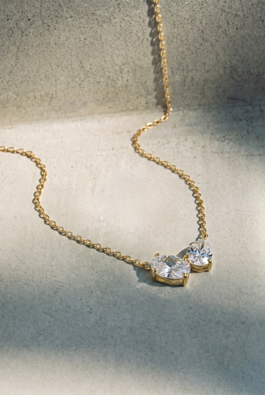 The Asymmetric CZ Pear and Oval Necklace