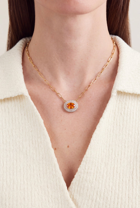 The Pavé East-West Oval Citrine Pendant